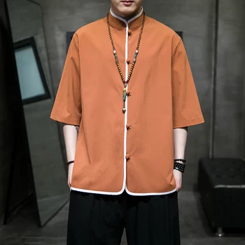 Лято на Мъжко Бельо риза с къс ръкав в Китайски стил, Свободни Топове Hanfu Кунг Фу 2023, Реколта риза в стил Тан 5XL