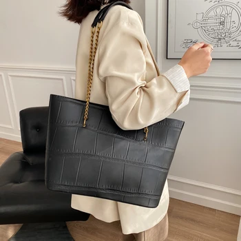 Модерни дамски чанти от изкуствена кожа, с висококачествена дамска чанта на рамото голям капацитет, дизайнерски ежедневни дамски чанти-тоут, Нови