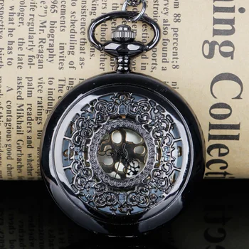 Черни класически кристални джобен часовник с кухи цифри с огърлица за мъже и Жени, подарък за Коледа, Качествени часовници