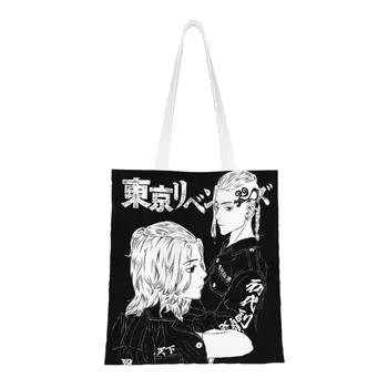 Draken And Mikey Чанти-тоут за пазаруване в бакалейной магазин, дамски чанти-тоут Kawaii Tokyo Revengers, холщовые чанта през рамо, чанти голям капацитет