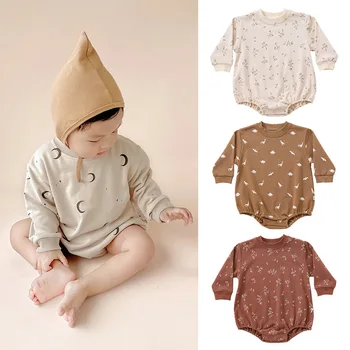 INS/дрехи за малките момчета и момичета, боди за новородено, през пролетта памук гащеризон с дълги ръкави и шарките на динозавър/Луната за детски дрехи