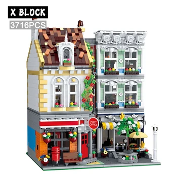 MOC-22101 Квадратно пощенски клон, Модулна Градска Архитектура, Строителни блокове, Тухлена модел, Комплекти за гледане на улици, детски играчки, Празнични подаръци за момчета