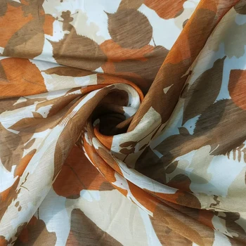 1 метър Х 1,4 метра, коприна с принтом под формата на кафяви листа, бельо марлевая плат, коприна подплата от ленено коприна