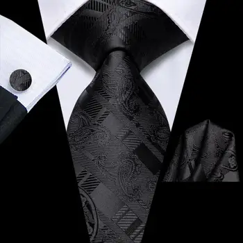 2023 Нова Черна Вратовръзка в Клетка с Пейсли, Подарък Вратовръзка за Мъжете, Модната Марка, Вратовръзка за Сватбени Партита, Ръчни копчета за Ръкавели, на Едро, Дизайнерска Вратовръзка Hi-Тай
