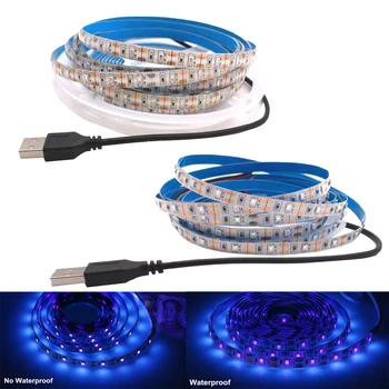 UV led лентата е 5 vdc 2835 0.5 M 1 m 2 m Водоустойчив лилава лента Ултравиолетова USB Веревочная лента за DJ флуоресценция