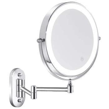 Стенно огледало за баня с led поворотнойподсветкой, Сгъване Тоалетно Огледало с 1X/5-кратно увеличение