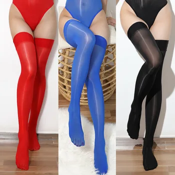 Нови секси женски маслени лъскави високи еластични чорапи до бедрото, прозрачно бельо, чорапи до коляното Медии De Mujer 0922