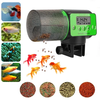 2 в 1-Ръчна и интелигентен инструмент за хранене на риби LCD дисплей, Регулируема Автоматична ясла за Аквариумни риби 200 мл