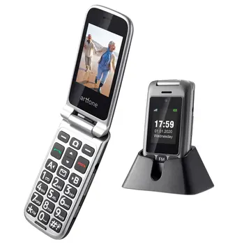 WCDMA 3G Флип Мобилен Телефон Artfone G6 За Възрастни Хора С Голяма Гумена Клавиатура, 2 Странични Бутони И SOS 1000 mah С зарядно устройство, зарядно устройство За Мобилен Телефон