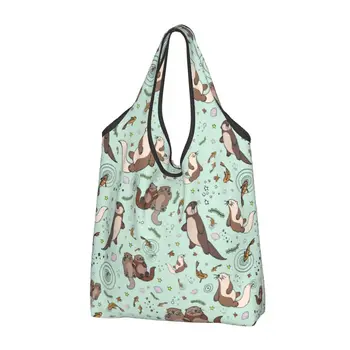Дамски ежедневни чанта за пазаруване Sea Otters, голяма чанта голям-тоут, преносима чанта за съхранение, сгъваеми чанти