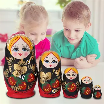 5 Слоеве на гнездене кукли с Ягоди За Момичета, Wooden Снежен човек, Руска Matryoshka, Детски Рожден Ден, Коледа, Подаръци За Ден за Защита на Децата Играчка
