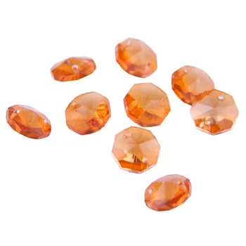 Оранжеви 14 мм осмоъгълен мъниста с 1 дупка/2 дупки, кристални детайли за осветителни лампи, мъниста, кичур компоненти за дома, сватба и diy