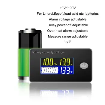 Универсален Индикатор за капацитет на батерията 12 24 36 48 60 72 10-100 В Литиево-йонна Lifepo4 Оловно-кисели Акумулаторни Монитор с температура