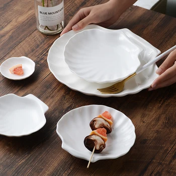 Чисто бяла керамична чиния във формата на миди Чиния във формата на миди Прост западен торта Паста Чиния пържола Японската Чиния за суши Домакински съдове