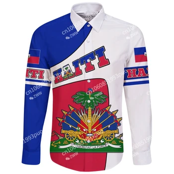 2023 Хаити Риза с дълги ръкави и копчета Стил Цветен флаг S-6XL