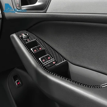 За Audi Q5 2009-2016, истинска автомобилна врата прозорец панел от въглеродни влакна, бутон, рамка стикер, вътрешна украса, автоаксесоари