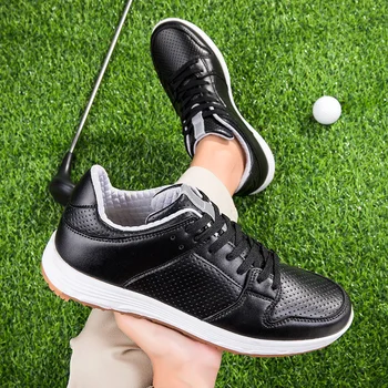 Нова тенденция, нескользящая спортни мъжки обувки за тренировки в голфа, марка дизайнерски обувки за голф, за жени, черни, бели кожени маратонки за голф