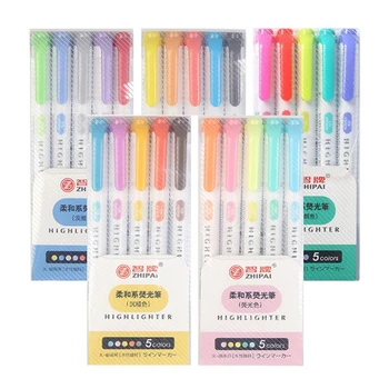 5 цвята/кутия, комплект маркери химикалки с двойна глава, флуоресцентни маркери, Маркери, Химикалки, Арт маркер, японски Сладки канцеларски материали Kawaii