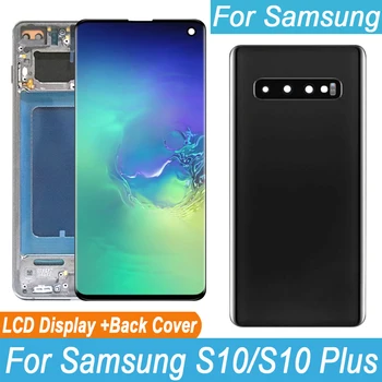 Оригинален AMOLED-Дисплей За Samsung Galaxy S10 SM-G973F LCD S10 SM Plus-G975F резервни Части за Ремонт на Сензорен Екран С Задния капак