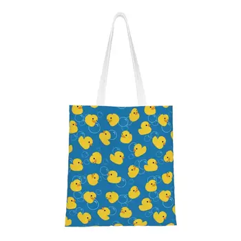 Сладки жълти чанти-тоут с шарени банной патица за пазаруване в хранителни магазини, женски сладки холщовые чанта през рамо, по-голямата голям чанта