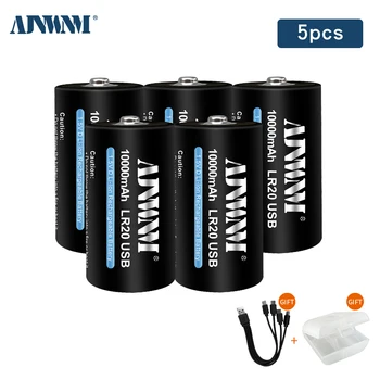 AJNWNM1.5V 10000 ма D Размер на Батерията, USB 1,5 D Тип LR20 Акумулаторни Батерии За Радиоуправляемой Камера Дрона Аксесоари Газова печка