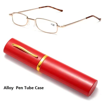 Очила за четене с футляром за писалки, преносими очила за старческо унисекс, метален корпус, очила на пружинном панта, Очила за грижа за очите