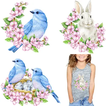 Цветя, Заек, Птица, Великденски стикери с теплопередачей, ленти за дрехи, етикети върху тениски, красива лента за дрехи