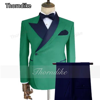 Thorndike, Луксозен Зелен Мъжки Костюм, Приталенное Сватбената рокля на Булката, Смокинг, Модерен Дизайн, Блейзър за Парти + Панталони, 2 броя