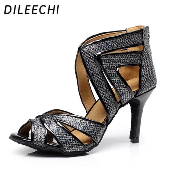 DILEECHI/ дамски обувки за латино танци, вечерни сандали за салса, дамски обувки за танго подметка, социален висок ток 85 мм