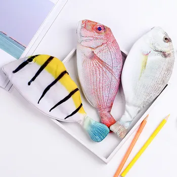 1бр Креативна чанта-дръжка с имитация на Риба, косметичка във формата на Реалистична Риба, Косметичка с цип, по-Голям Капацитет, Забавни пеналы, Канцеларски материали