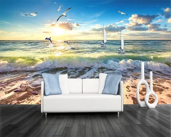 beibehang 3D Модни тапети за възрастни плаж кокосови палми, синьо небе, бели облаци остров фон стенни тапети за стени d 3