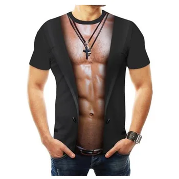FEMSKIS, фалшива тениска от три елемента за мъже и жени с къси ръкави 2021, лятна нова тениска за нощен клуб с 3D принтом, топ за мускулите на корема