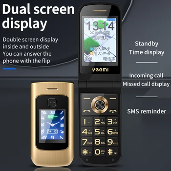 K21 Отключване евтин флип телефон с два екрана за бързо набиране на SOS MP3 FM Фенерче Бутон на клавиатурата на Мобилен телефон от цели метал 2G