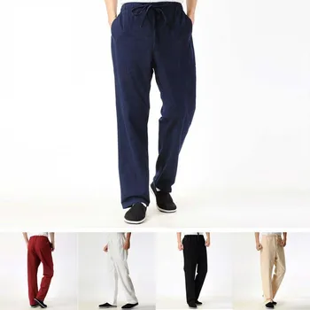 8 цвята мъжки панталони от чист памук, кунг-фу тан, панталони за бойните изкуства, тай-чи, панталони тайдзи, червено/черно/синьо/кафе/сив