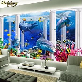 beibehang потребителски 3D тапети начало декор Снимка фон подводен делфин Снимка корали бани голяма стенни художествена живопис-3d