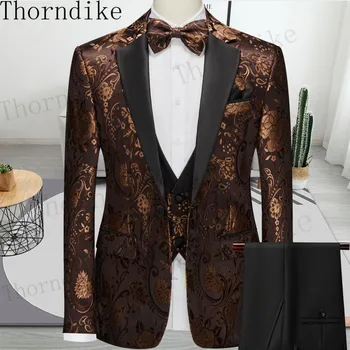 Thorndike 2022, новият, модерен кафе мъжки костюм на младоженеца, двубортный комплект от 3 теми, оборудвана висококачествен костюм на певицата за сватбени партита