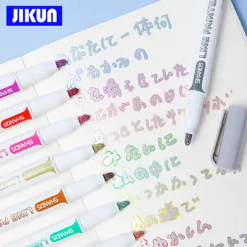 Комплект дръжки за създаване на двойна линия-JIKUN, 8/12 цветове, маркер за рисуване, за да проверите за Bullet Journal, набор от блестящи маркери за оформяне на