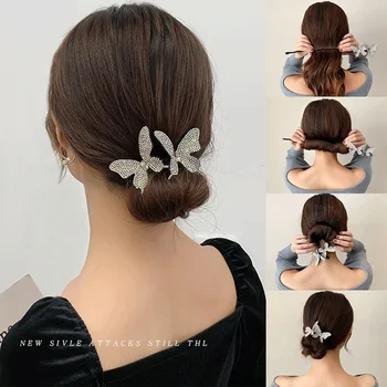 Дамски лента за коса с кристали и пеперуди, превръзка от неопрен за корейски момичета, кок за коса, притежател на cauda equina, Аксесоари за коса, прическа
