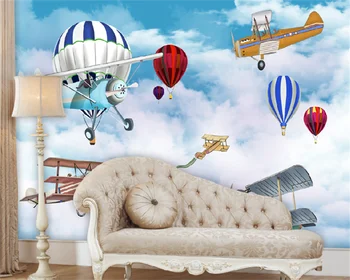 Потребителски тапети HD синьо небе и бели облаци балон, самолет, детска стая, спалня и разтегателен фон монтиране на украса живопис