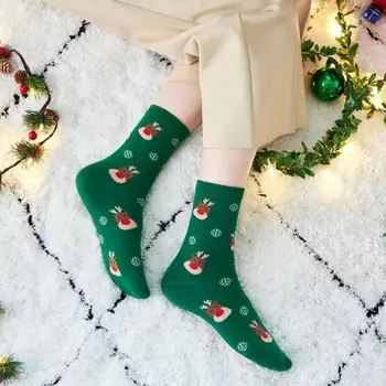 Изискани 4 чифта страхотни новогодишни шарени топли чорапи на пода, универсални дамски чорапи, плетени калъф за подаръци