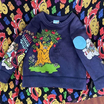 Детска hoody 2023, есенно-зимна черна тениска Super приливи и отливи, Брендовый Пуловер с изображение на Дърво и Ябълка, тениска, Топ