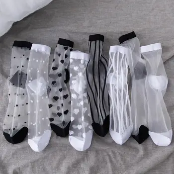 Секси Прозрачни дамски чорапи, летни тънки къси чорапи като рибарска мрежа от прозрачна мрежа Harajuku, ежедневни чорапи дишащи за екипажа