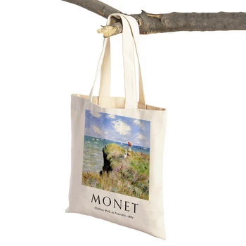 Чанта за пазаруване в стил абстрактен импресионизма Клод Моне, двустранен чанта-тоут, модни художествена ежедневни дамски чанта за пазаруване в ретро стил