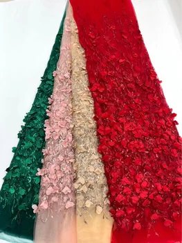 5 ярда в европейския и американския стил, голяма червена 3D бродерия във формата на рози, пищни рокля-пола, сватбена лейси плат с ширина 125 см