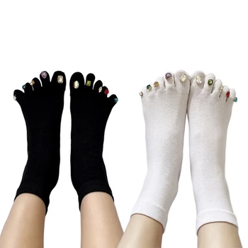 Чорапи с пръсти, памучни чорапи в стил мозайка с дълбоко деколте, чорапи с пет пръста с кристали, пролетно-летни памучни дамски чорапи F3MD