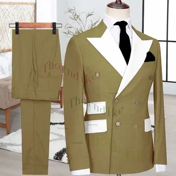 Мъжки костюм Thorndike 2023, Двубортный Оборудвана костюм с Ревера, Официални Костюми за Сватбени партита, Блейзър за Младоженеца, Панталони, 2 броя, Терно