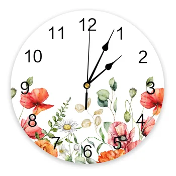 Пролетта растението Маргаритка, евкалипт, Цветето Мак, големи стенни часовници, интериор за ресторант, кафене, кръгли стенни часовници, декорация на дома