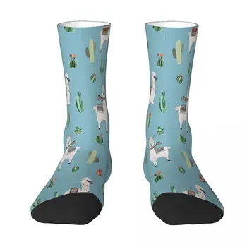 Чорапи с шарени животни под формата на лама и кактус, мъжки, дамски чорапи от полиестер, адаптивни забавни