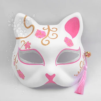 Ръчно аниме маска на лисица, котка и вятър cosplay парти златна лента на розови цветя Маска за Хелоуин Костюм за парти подпори