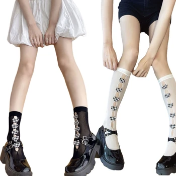 Дамски Чорапи с мрежесто дантела за момичета, японски елегантен дизайн, уважаеми 3D клетчатое сърце с дупка отпред, принцеса 37JB